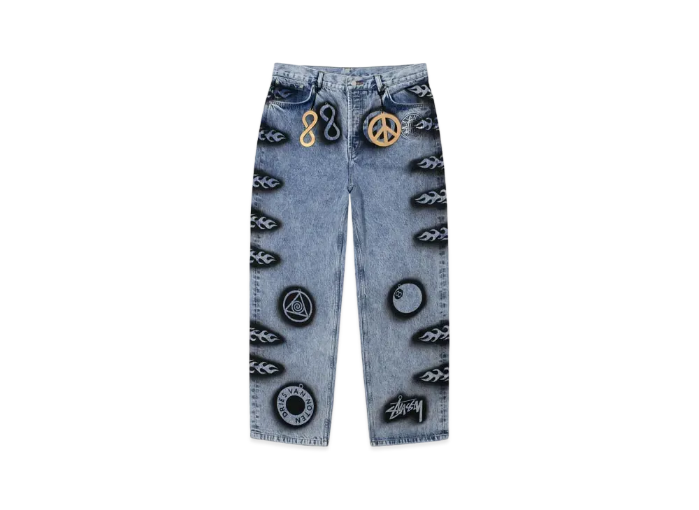 Stussy x Dries Van Noten Hand Stencilled Jeans "Washed Blue"