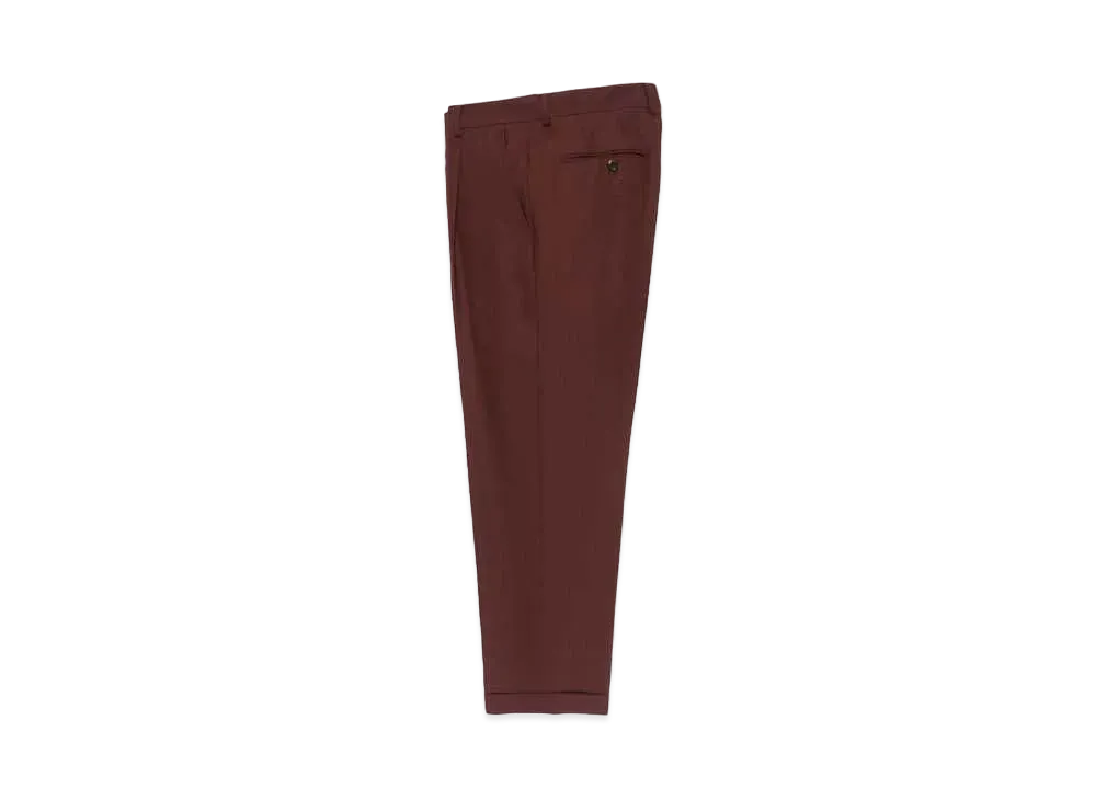 WACKO MARIA DORMEUIL / Pleated Trousers (Type-1) , Straight Trousers "Dark Red"