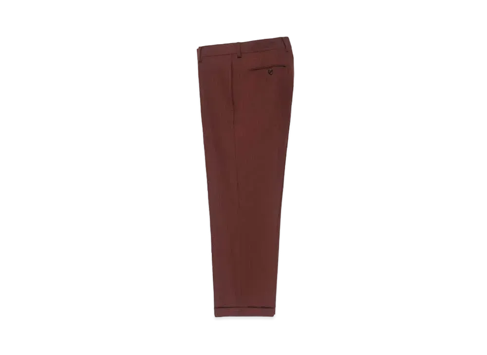 WACKO MARIA DORMEUIL / Pleated Trousers (Type-2) , Straight Trousers "Dark Red"