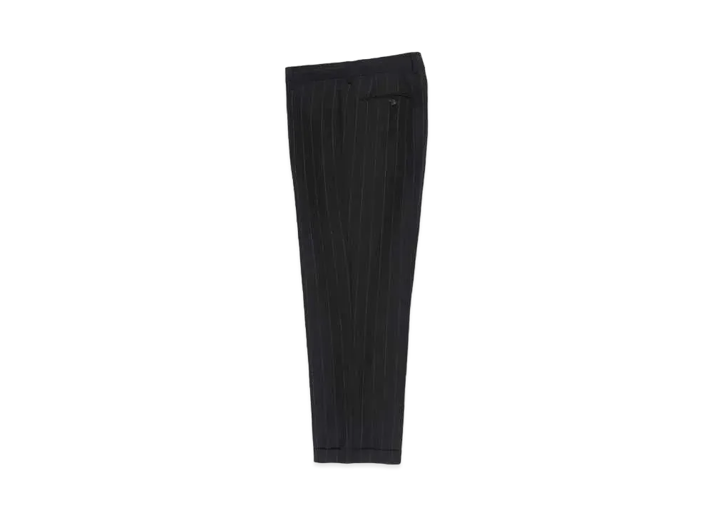 WACKO MARIA DORMEUIL / Striped Pleated Trousers (type-2) , Straight Trousers "Black"