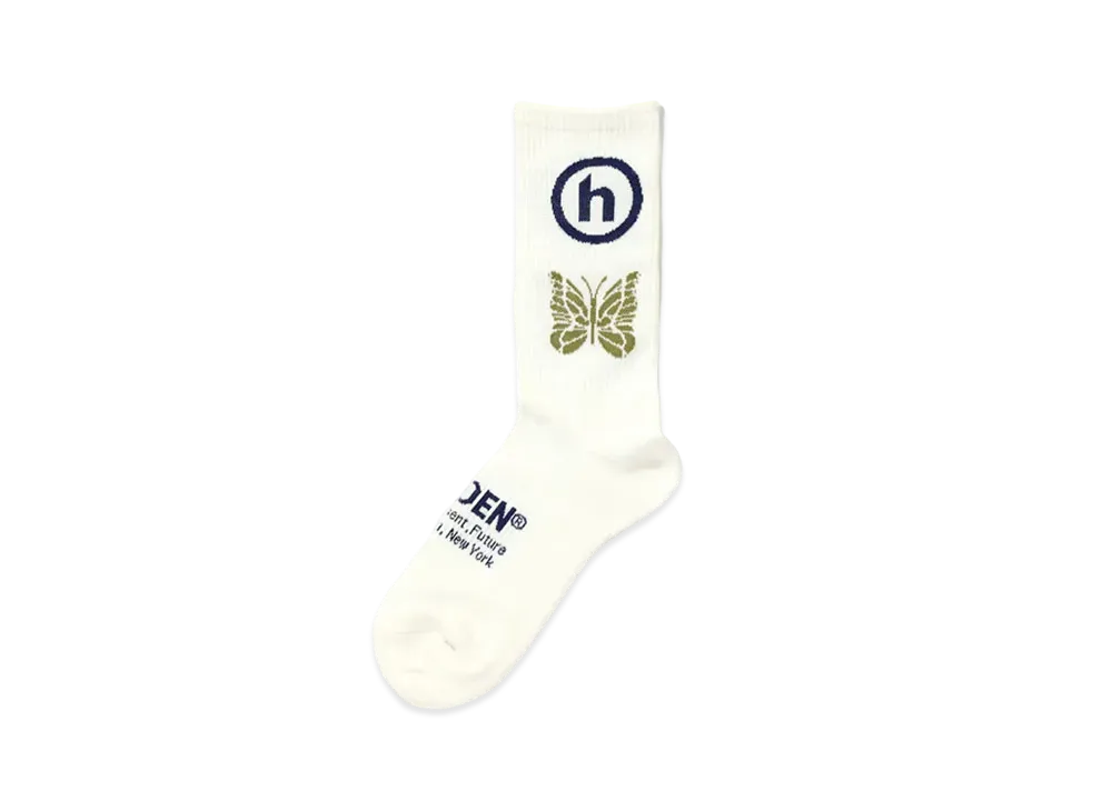 Needles x Hidden Jacquard Socks Papillon x Hidden "White/Blue/Khaki"
