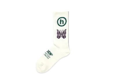 Needles x Hidden Jacquard Socks Papillon x Hidden "White/Green/Purple"
