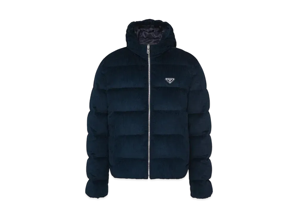 PRADA Cropped Corduroy Down Jacket "Navy"