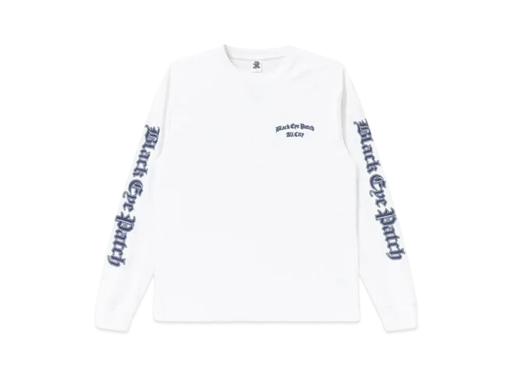 Black Eye Patch Blackletter L/S Tee "White"