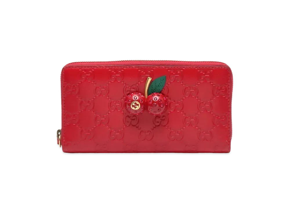 GUCCI Cherry Signature Zip Around Wallet "Red"