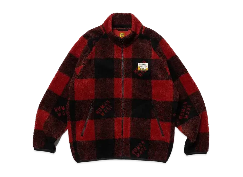 ヒューマン メイド チェック ボア フリース ジャケット "レッド"