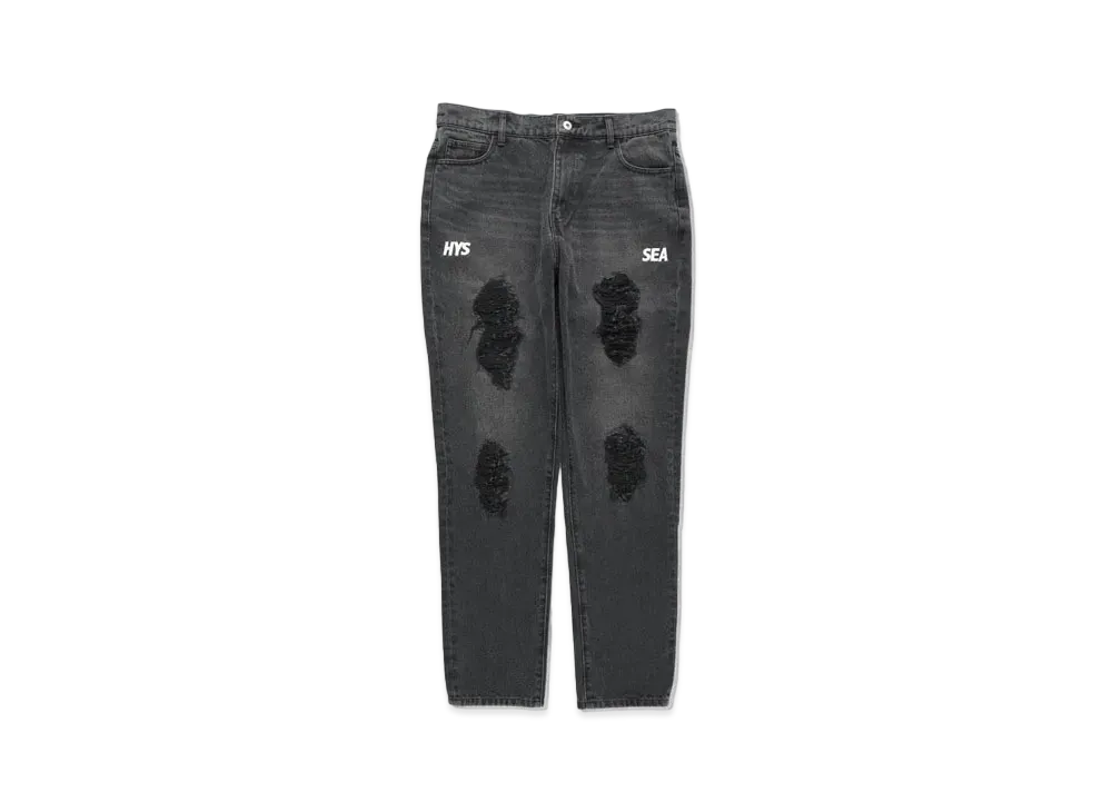 WIND AND SEA x HYSTERIC GLAMOUR Damaged Skinny Denim Pants "Gray"