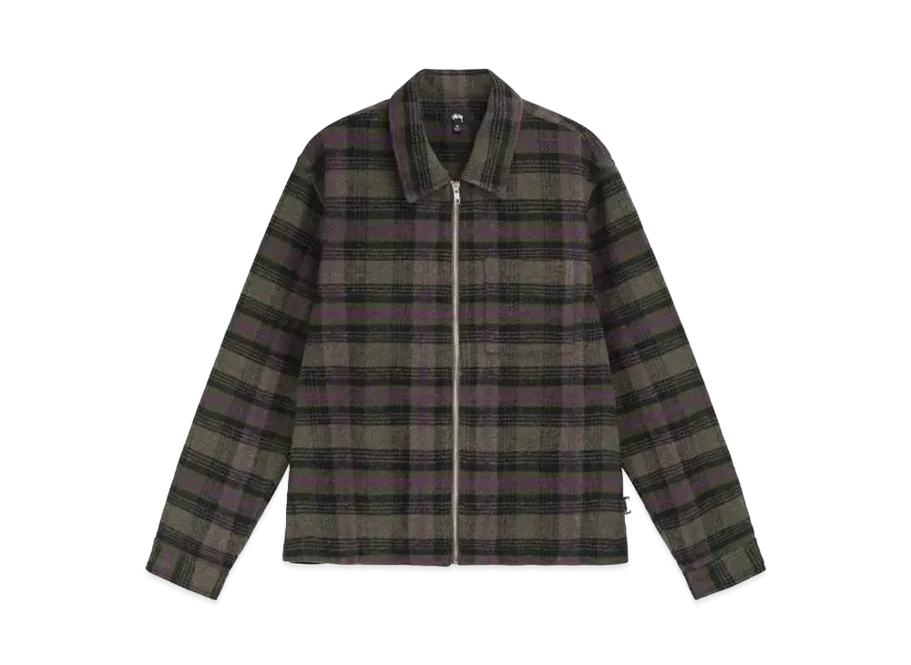 Stussy Reed Wool Plaid Zip Shirt "Green"