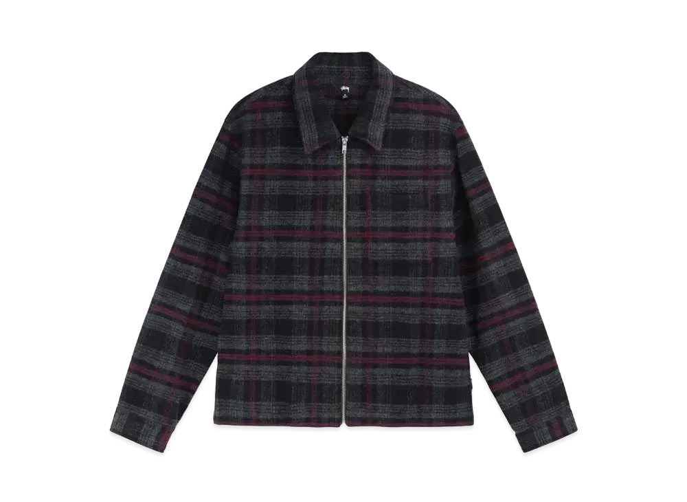 Stussy Reed Wool Plaid Zip Shirt "Black"