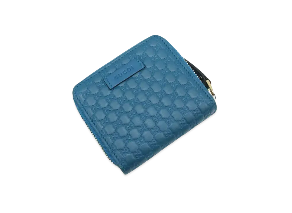 GUCCI Micro Guccissima Leather Wallet "Turquoise Blue"