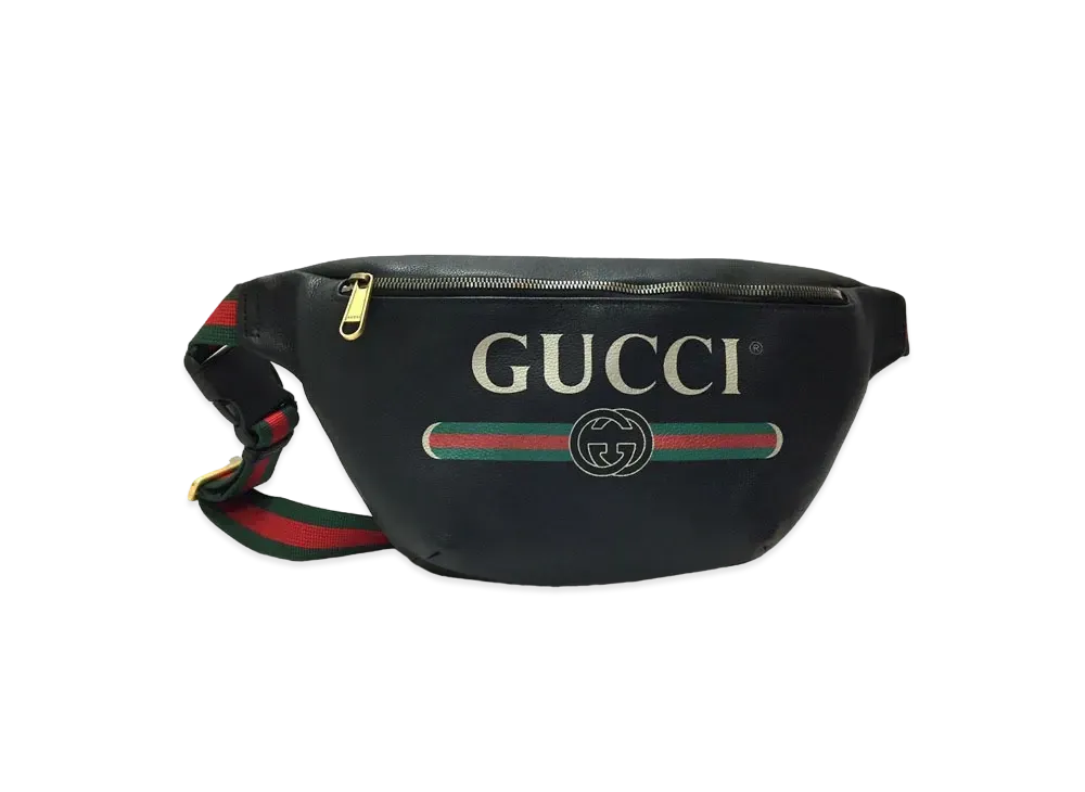 GUCCI Vintage Logo Print Leather Medium Belt Bag "Black"