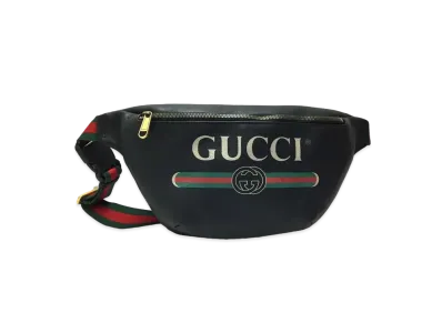 GUCCI Vintage Logo Print Leather Medium Belt Bag "Black"