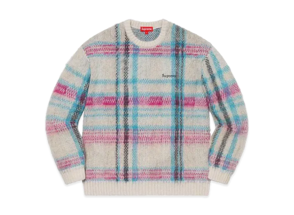 Supreme Brushed Plaid Sweater "White"