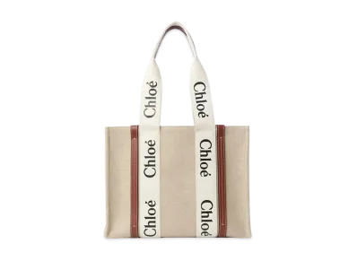 Chloe Medium Woody Tote Bag "White/Brown"