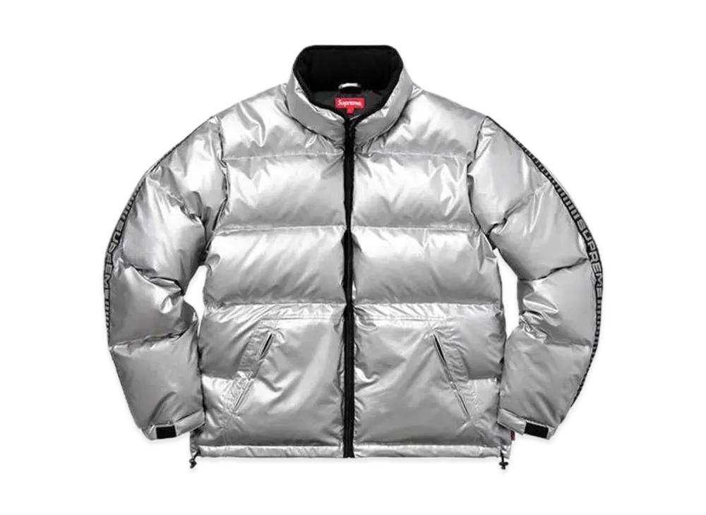 Supreme Reflective Sleeve Logo Puffy Jacket "Silver"