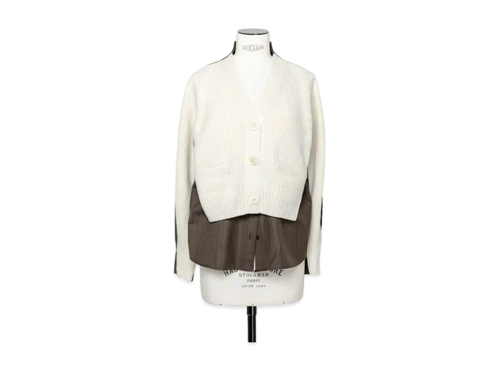 sacai Chalk Stripe x Wool Knit Cardigan "Off White/Khaki"