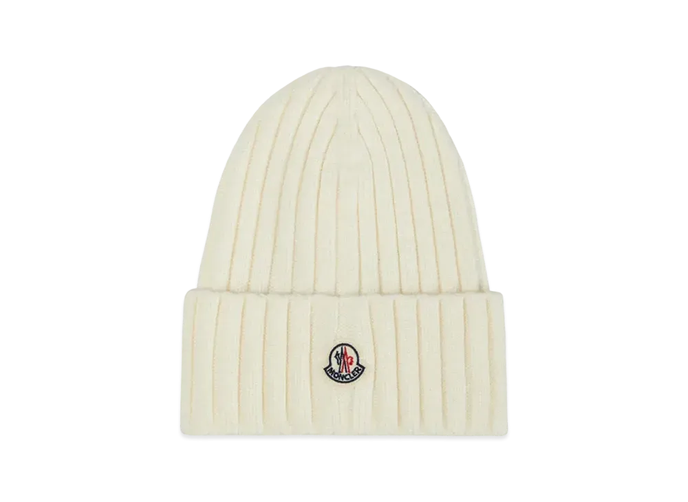 MONCLER Ribbed Knit Wool Beanie "White"