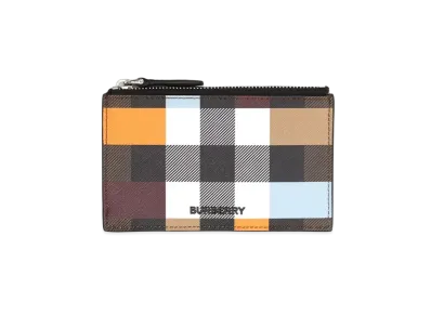 Burberry Colour Block Check Zip Card Case "Dark Birch Brown"