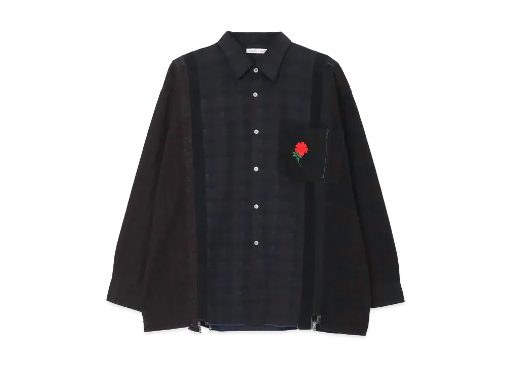 Yohji Yamamoto Wildside x Rebuild By Needles Flannel 7cut Wide Shirt "Black"