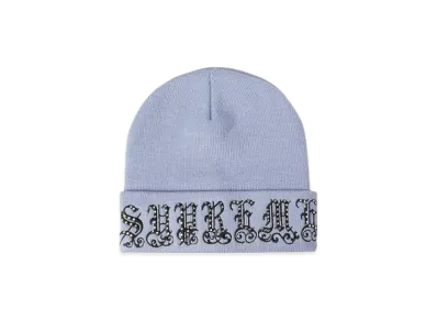 Supreme Old English Rhinestone Beanie "Light Slate"