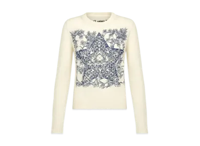 Dior Sweater Ecru Cashmere Knit With Blue Dior Sevilla Star Motif