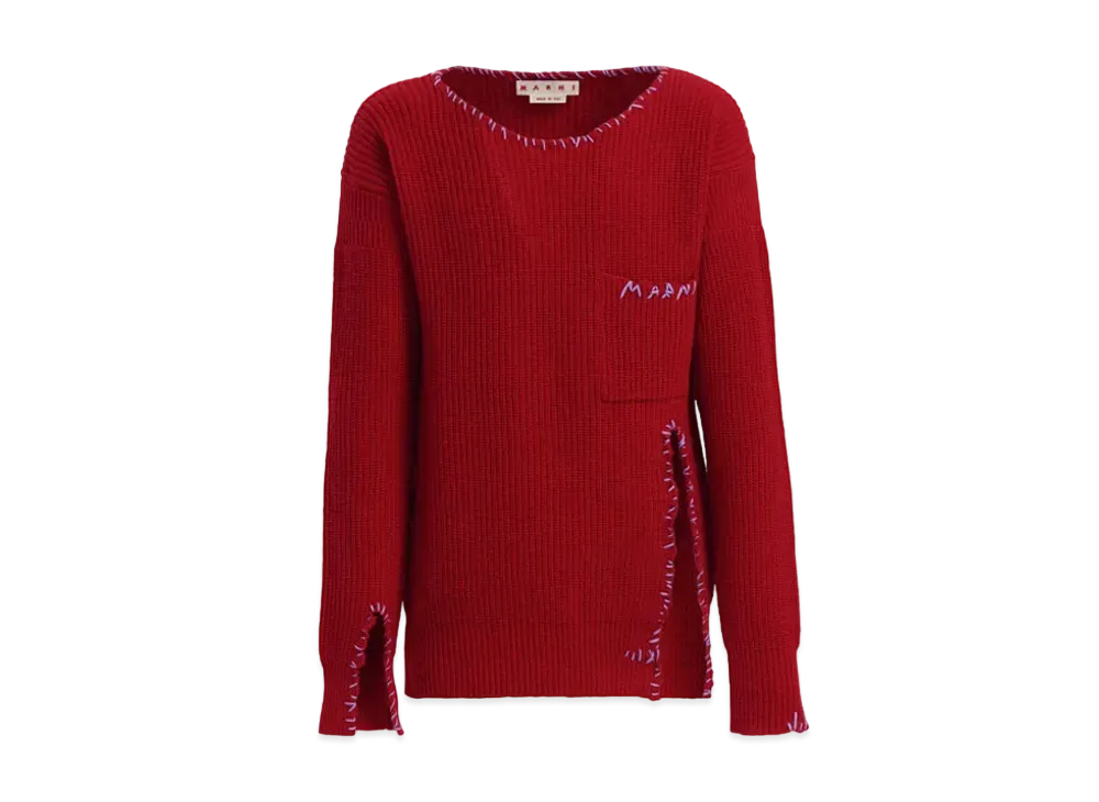 Marni Red Wool Sweater With Cut-Off Finish "Chili"