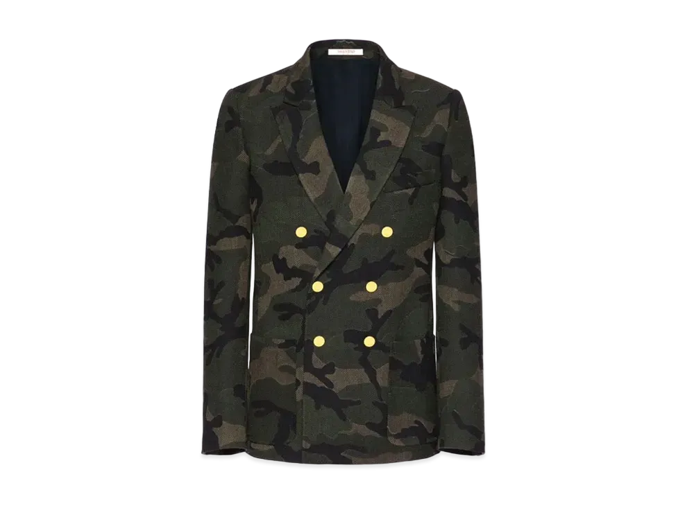 Valentino Camouflage Print Double-Breasted Wool Jacket "Army Camo"