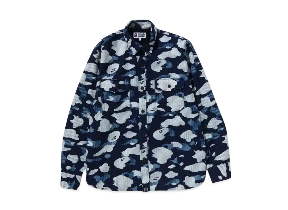 A BATHING APE Sashiko Camo Relaxed Fit Shirt "Indigo"