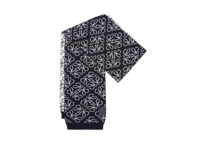 LOEWE All-Over Anagram Scarf In Wool "Navy/White"