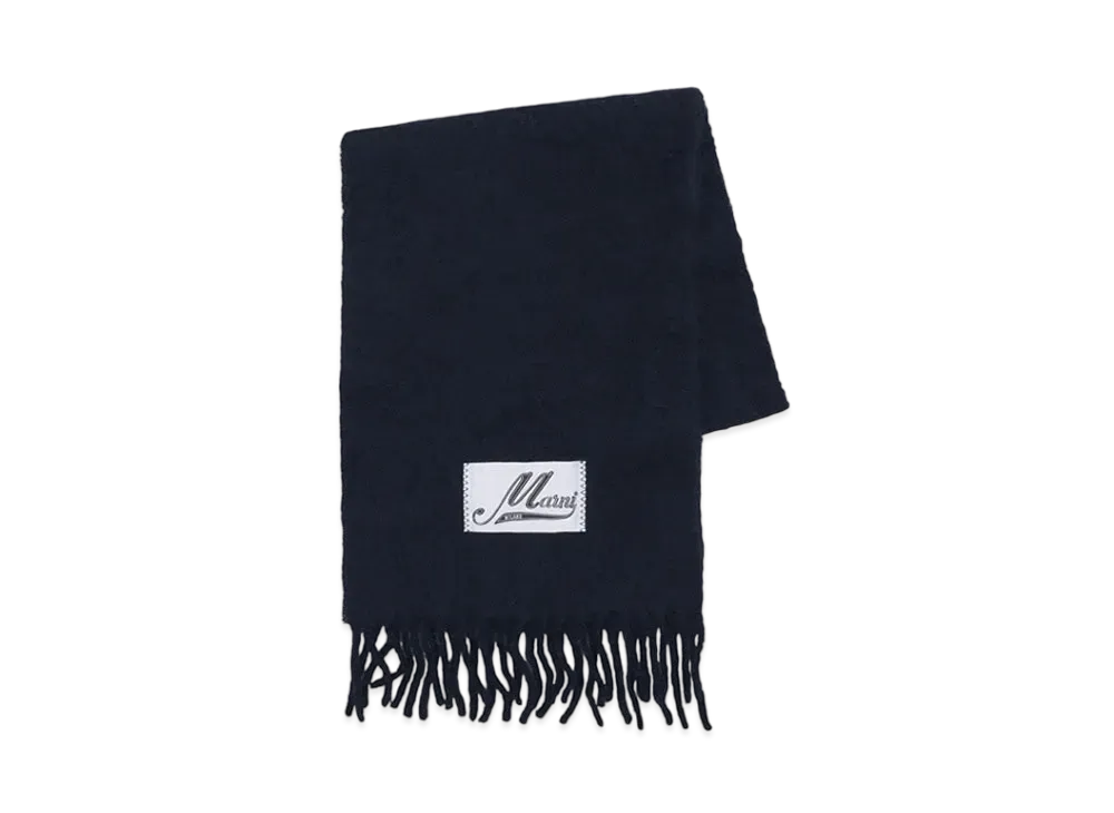 Marni Navy Brushed Alpaca Scarf With Fringes "Blue Black"