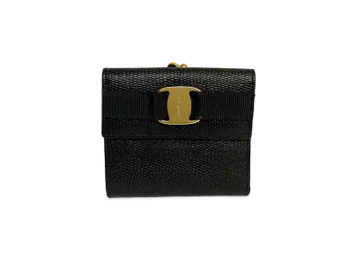 Salvatore Ferragamo Vara Lizard Leather Wallet "Black"