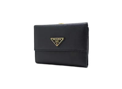 PRADA Saffiano Leather Wallet "Black/Gold"
