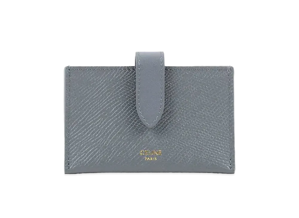 CELINE Accordeon Card Holder In Grained Calfskin "Medium gray"