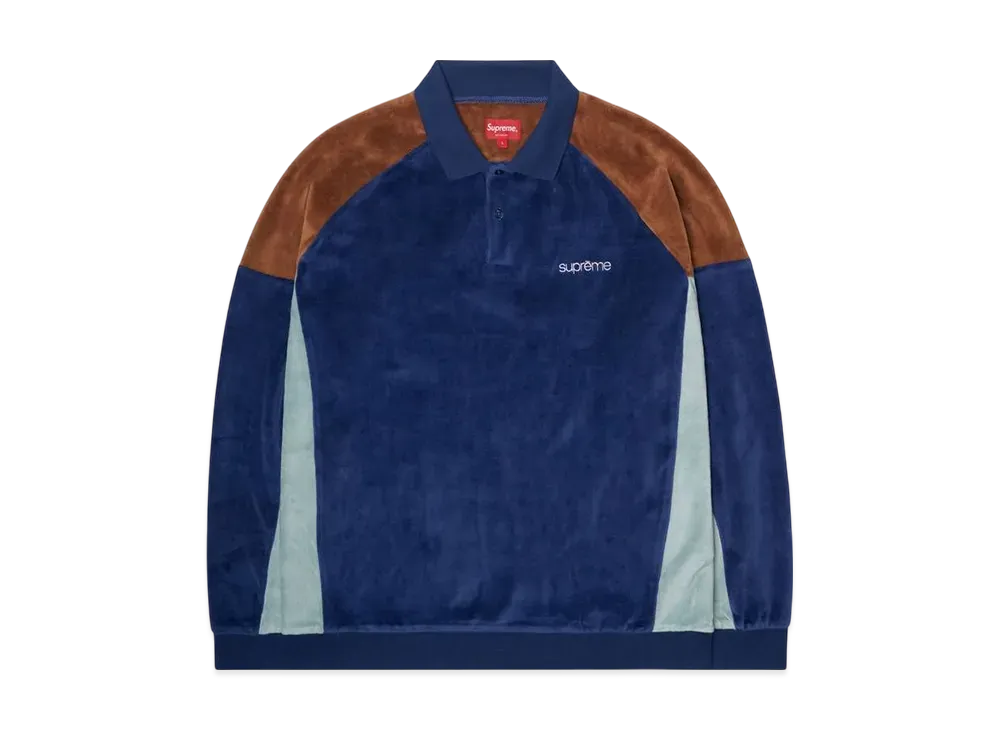 Supreme Paneled Velour L/S Polo "Dark Royal"