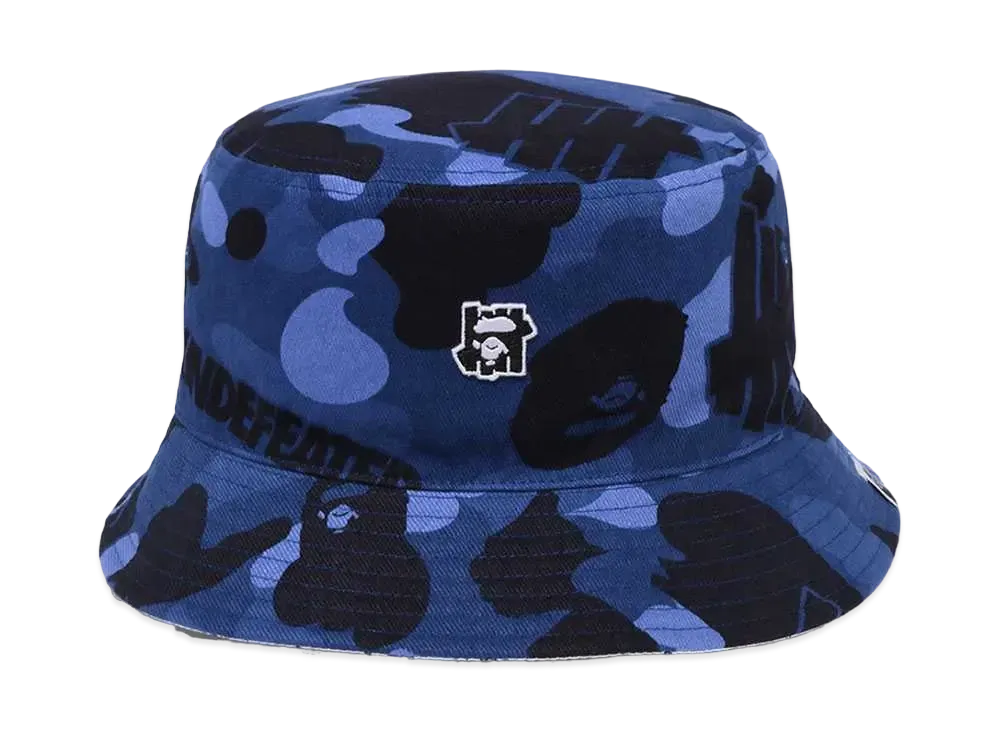 A BATHING APE x UNDEFEATED Color Camo Flannel Bucket Hat "Blue"