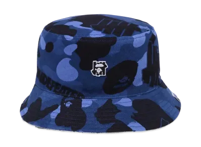 A BATHING APE x UNDEFEATED Color Camo Flannel Bucket Hat "Blue"