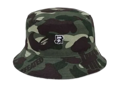A BATHING APE x UNDEFEATED Color Camo Flannel Bucket Hat "Green"