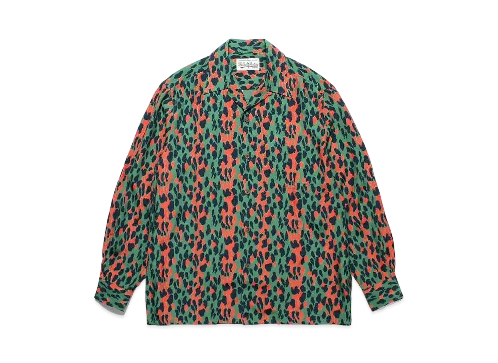 WACKO MARIA Leopard Open Collar Shirt "Green"