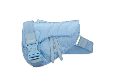 Dior By ERL Saddle Bag Dior Oblique Mirage Quilted Technical Fabric With Wave Motif "Light Blue"