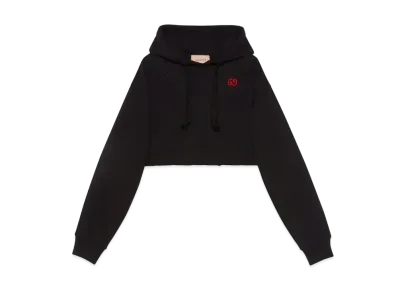 GUCCI Cropped Hooded Cotton Sweatshirt "Black"