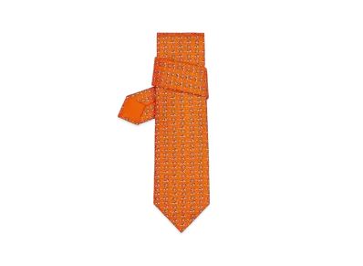 Hermes Silk Twill Tie 8 cm Oh My Dog "Orange Vif/Blanc/Terre De Sienne"