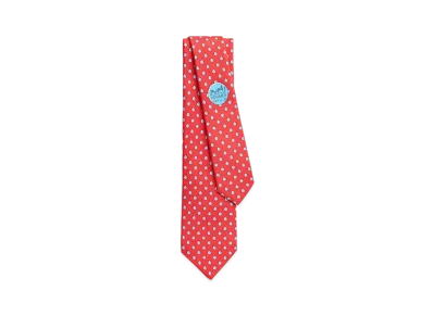 Hermes Silk Twill Tie 7 cm Polka Hose "Rouge/Ciel"