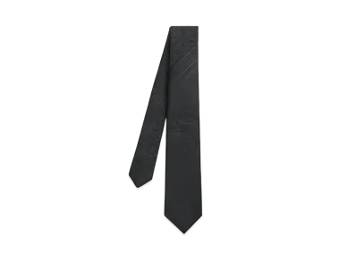 Hermes Tie 7 Cuir Embosse Cheval A La Couverture Tie "Gris Anthracite/Noir"