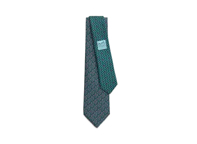 Hermes Tie 7 Lucky Garden "Marine/Rouge/Vert"