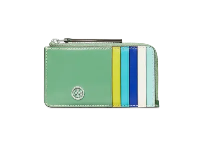 Tory Burch Robinson Spazzolato Top Zip Card Case "Patina"