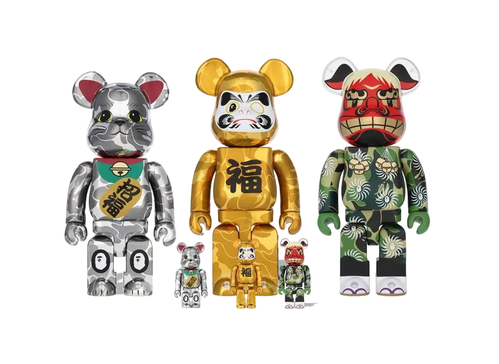 Bearbrick x BAPE Manekineko Ginmekki Daruma Kinmekki Shishimai 100% & 400%