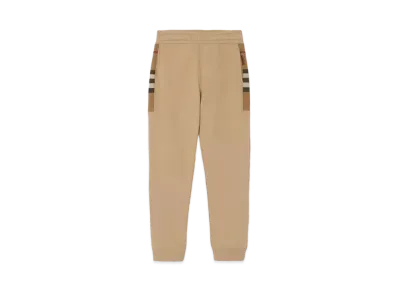 Burberry Check Panel Cotton Blend Jogging Pants "Camel"