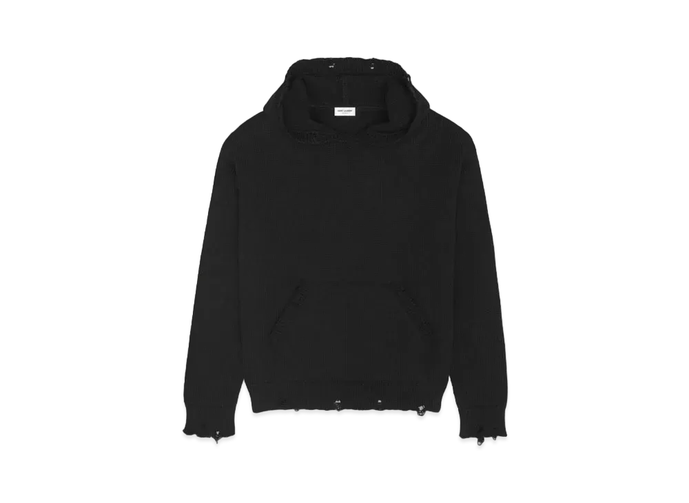 Saint Laurent Distressed Hoodie In Cotton "Noir"