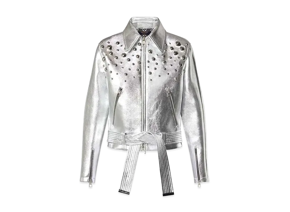 Louis Vuitton x Yayoi Kusama Metal Studs Metallized Leather Jacket "Silver"