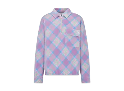 Dior By ERL Long-Sleeved Trucker Sweatshirt Relaxed Fit Mauve Checkered Mohair And Wool Blend Jacquard